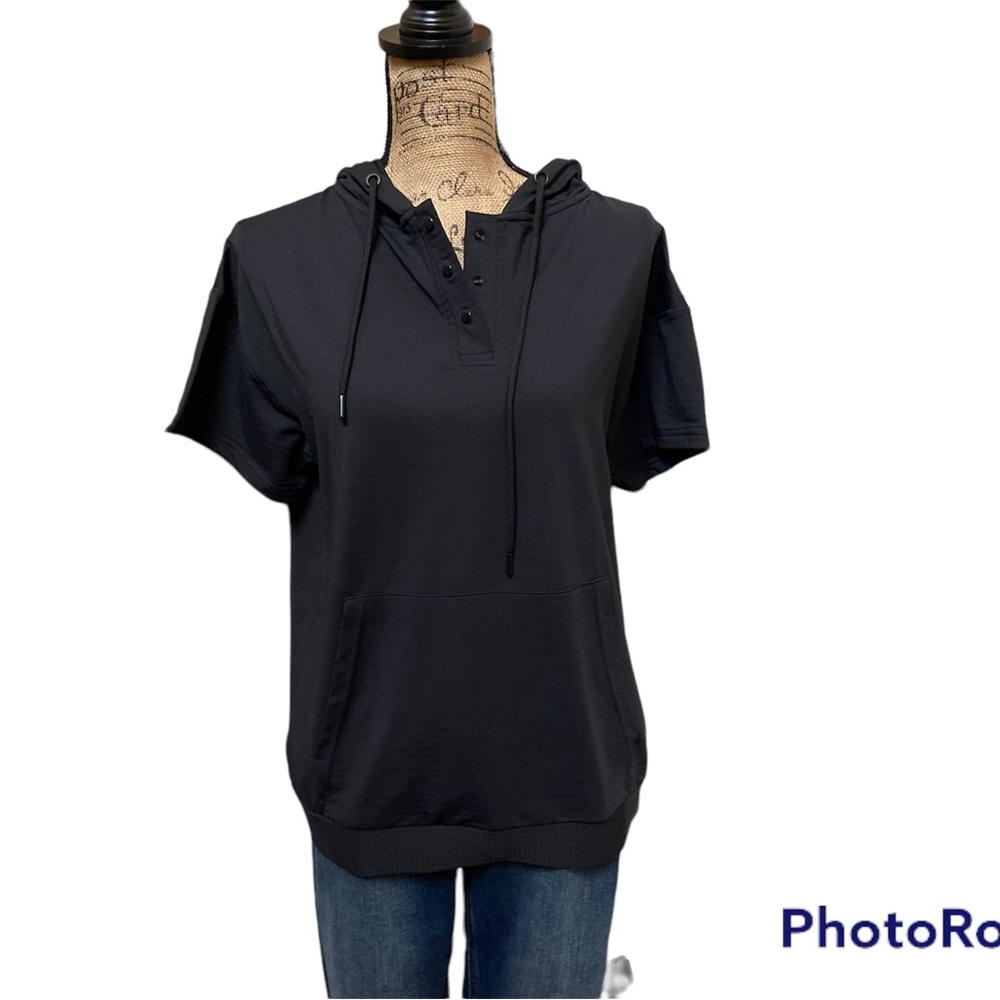 Mono b black short sleeved athletic hoodie